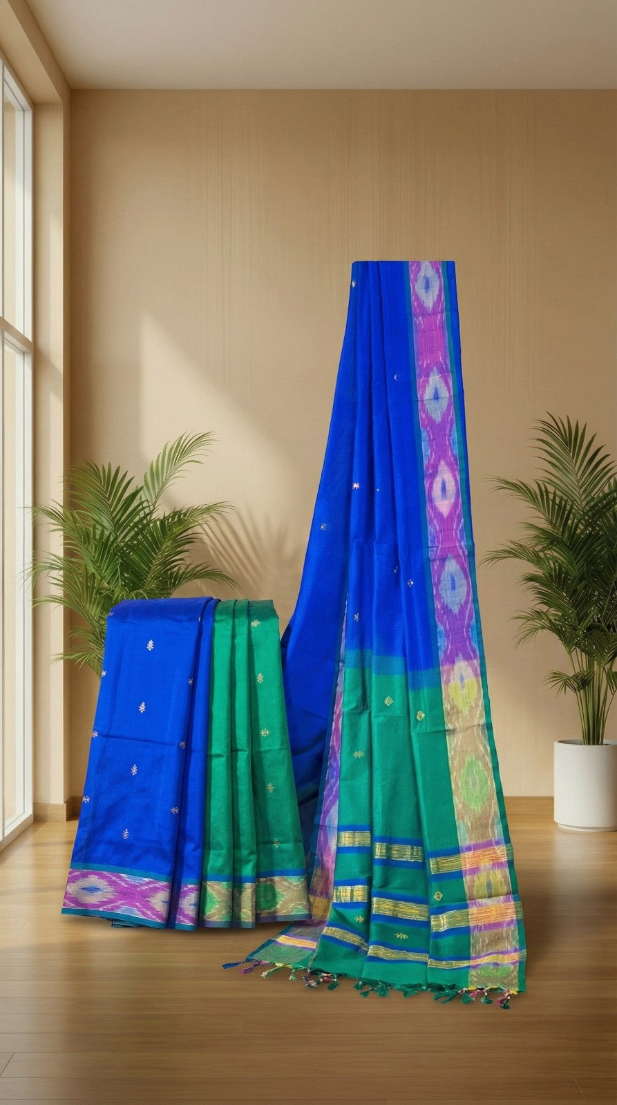 Classic Mayil - Royal Blue with Green border Saree