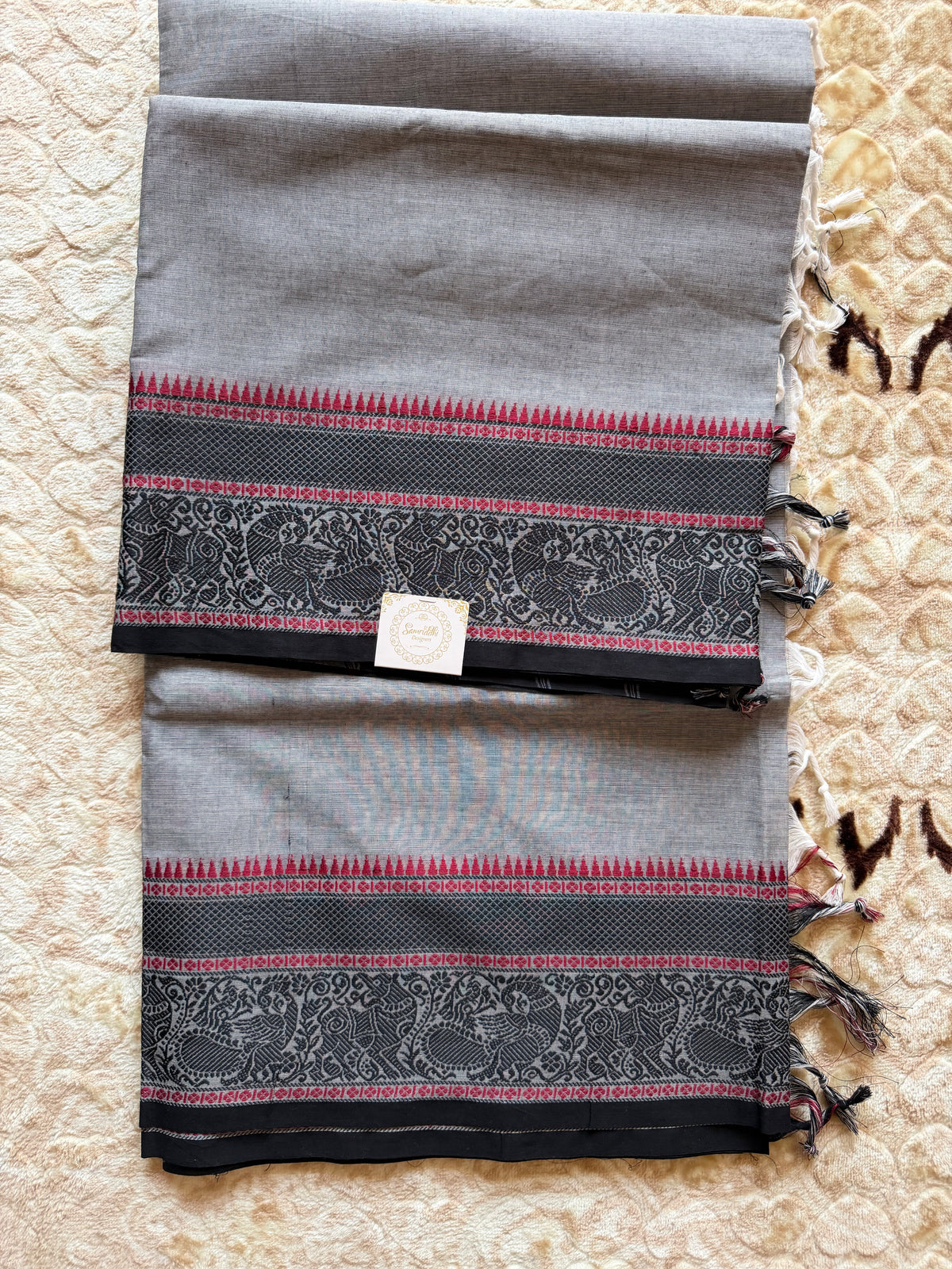 Saambal Mayil- Ash grey Kanchi Cotton Saree