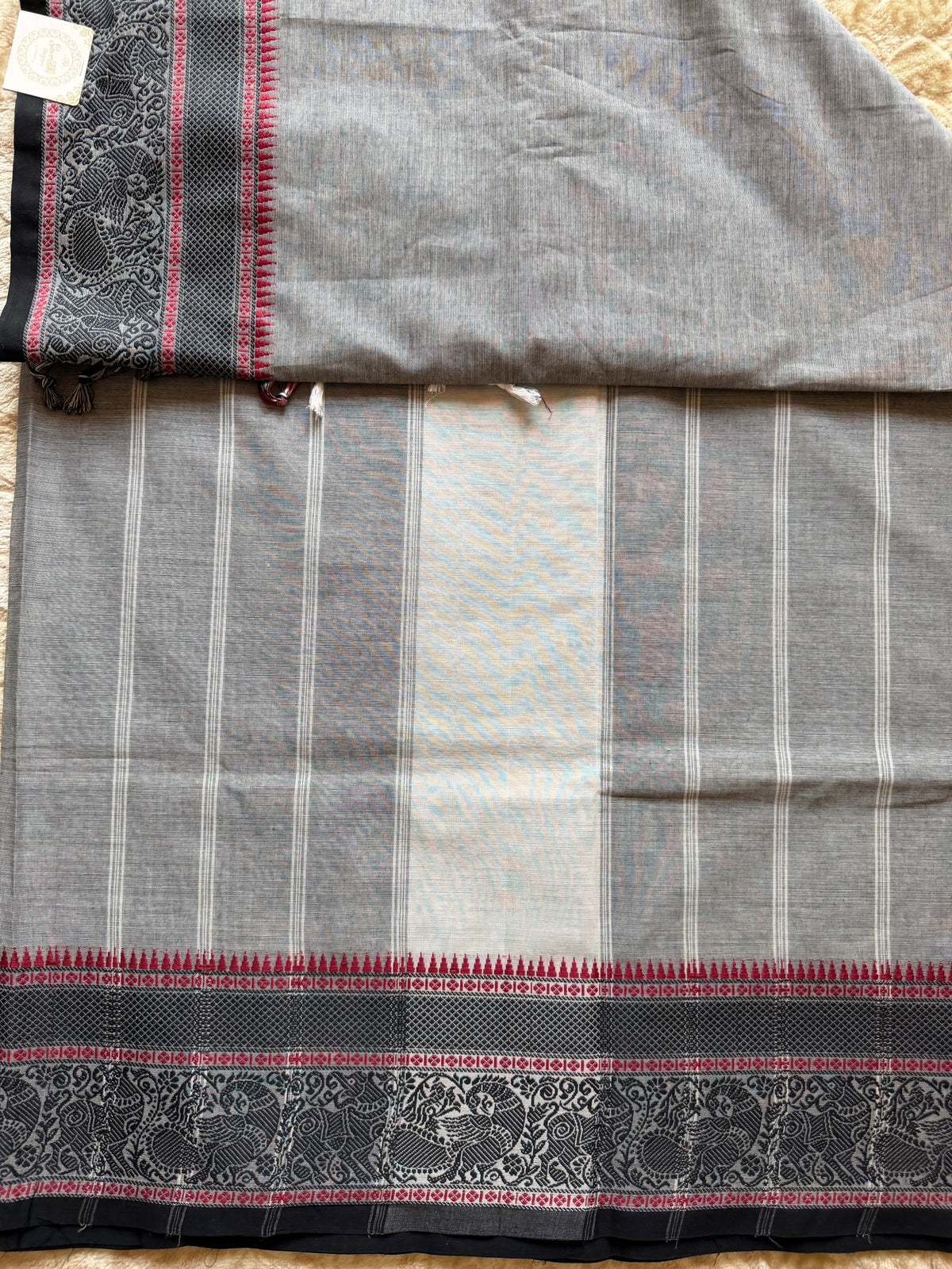 Saambal Mayil- Ash grey Kanchi Cotton Saree