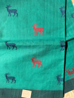 Deer Meadow- Teal Green Kanchi Cotton Saree