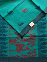Deer Meadow- Teal Green Kanchi Cotton Saree