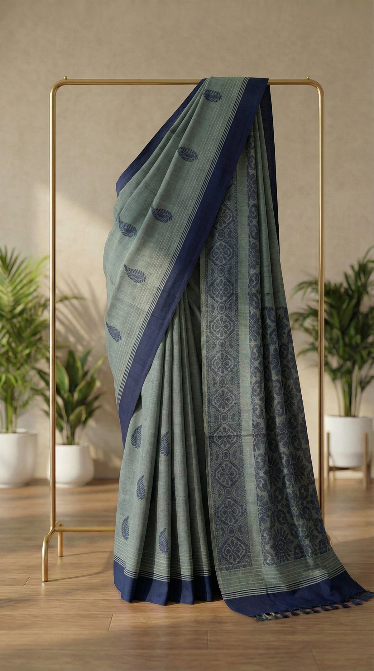 Prakruti -Sage Green with navy blue Accents