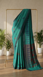 Deer Meadow- Teal Green Kanchi Cotton Saree