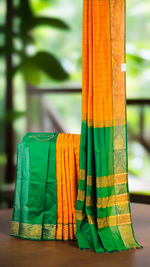 Sundara Sangam- Orange & Green Cotton Silk Saree