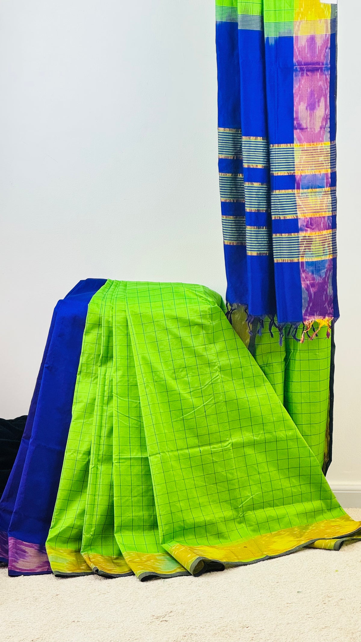 Peacock Glow- Vibrant Green & Purple Cotton Silk Saree