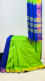 Peacock Glow- Vibrant Green & Purple Cotton Silk Saree