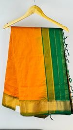 Sunset Harmony- Orange & Green Kanchi Cotton Silk Saree