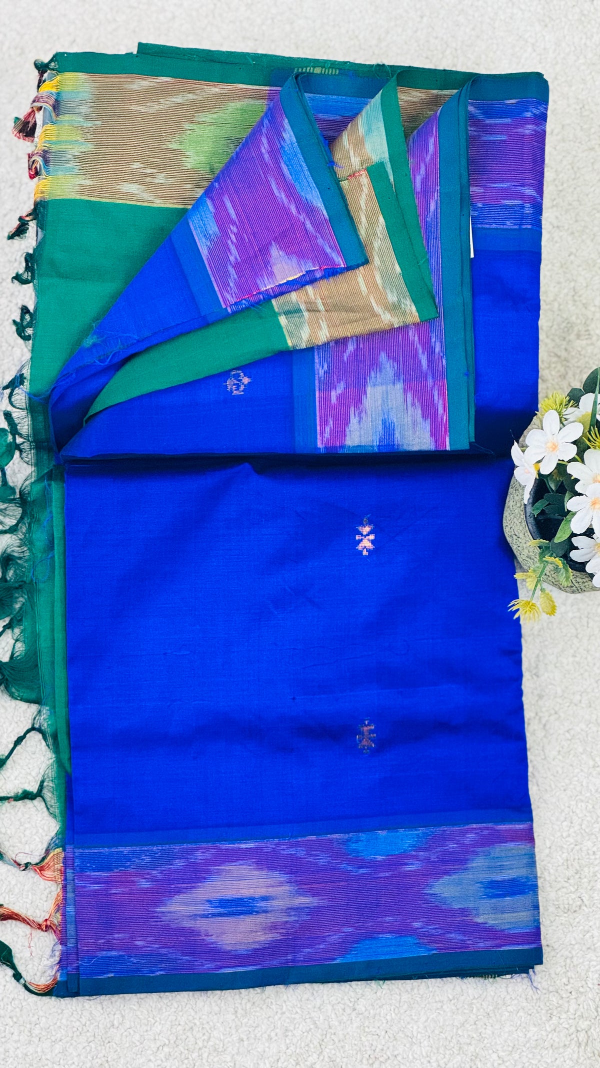 Classic Mayil- Royal Blue with Green border Saree
