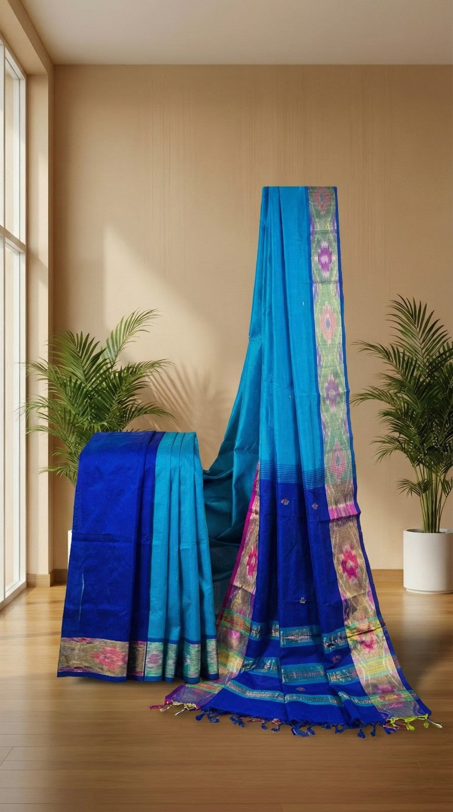 Indraneelam - Dual Blue Kanchi Cotton silk saree