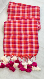 Summer Carnival- Pink & Orange Checkered Mul Cotton Saree with Tassels