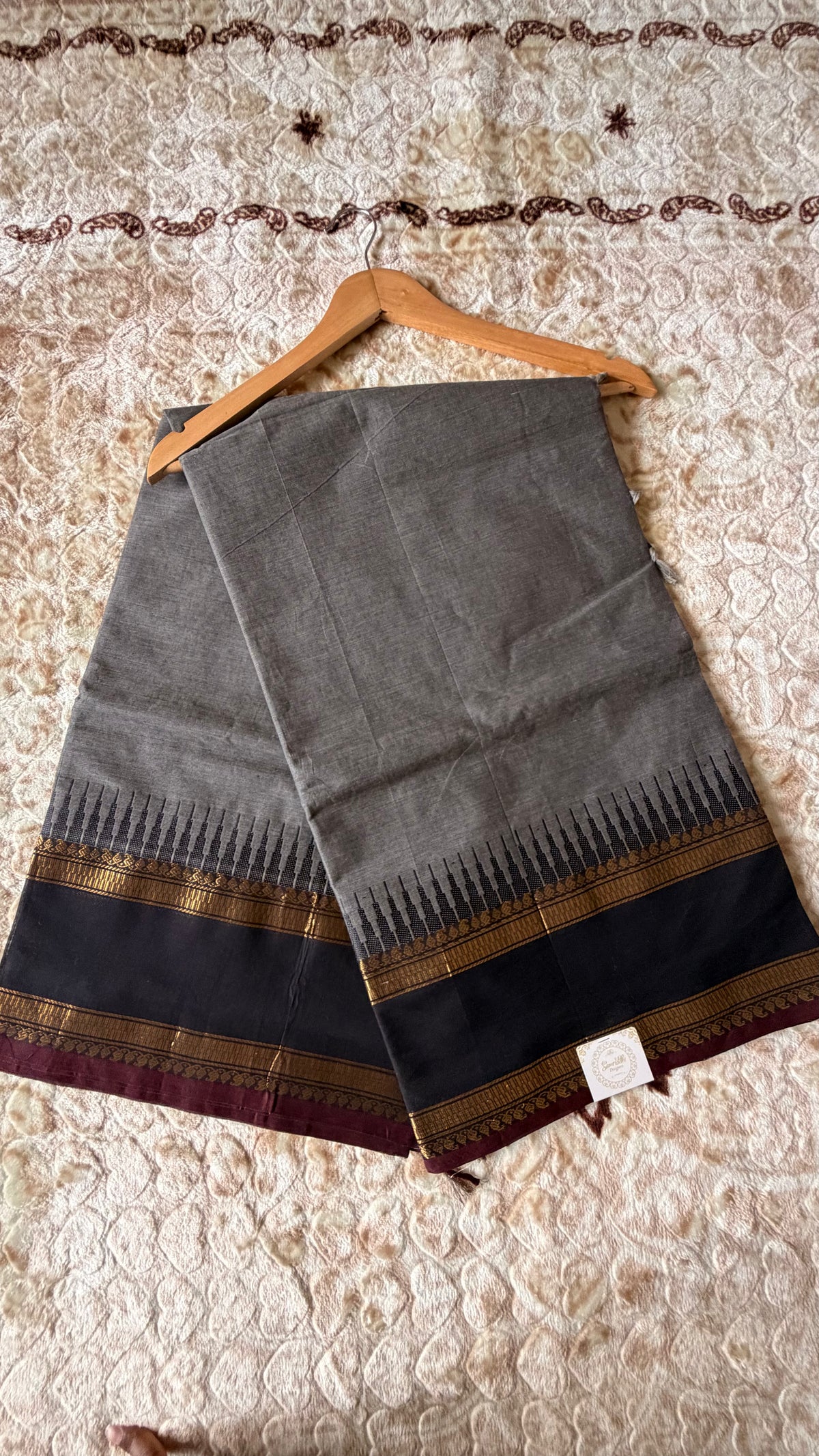 Charcoal Gopuram- Kanchi Cotton Saree