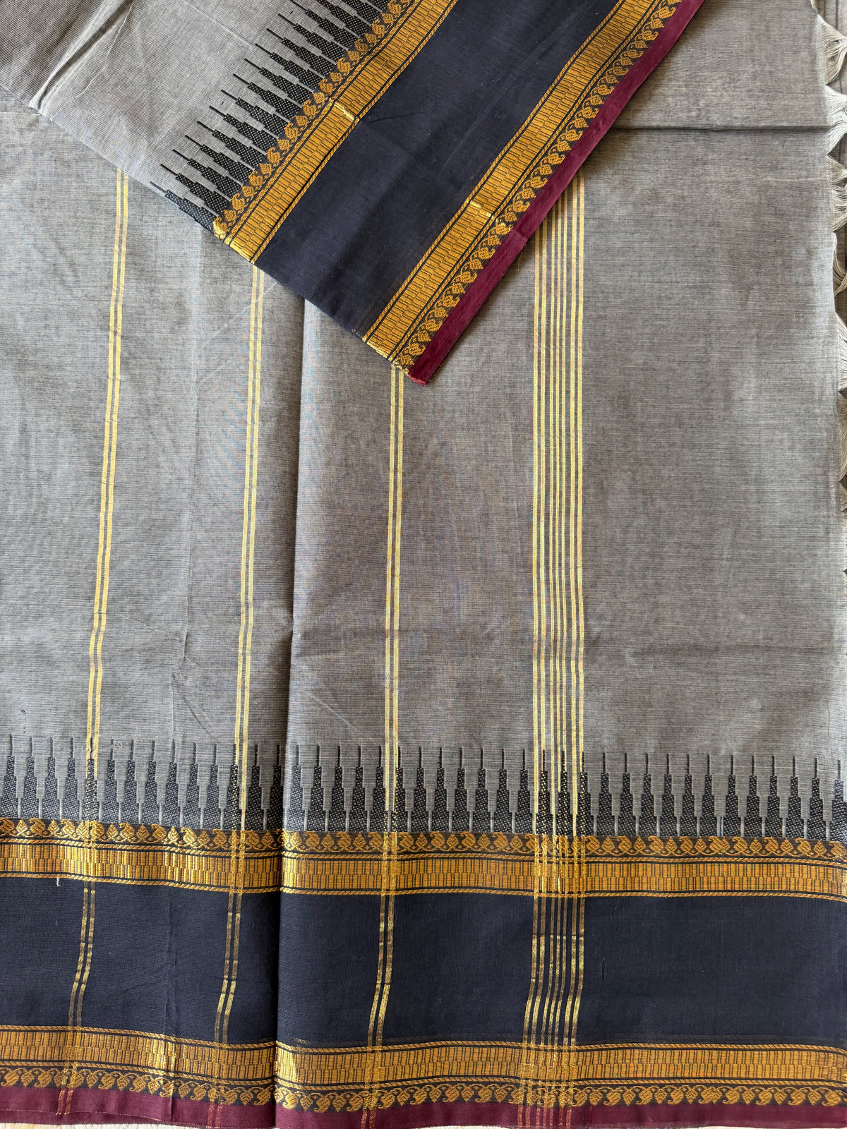 Charcoal Gopuram- Kanchi Cotton Saree