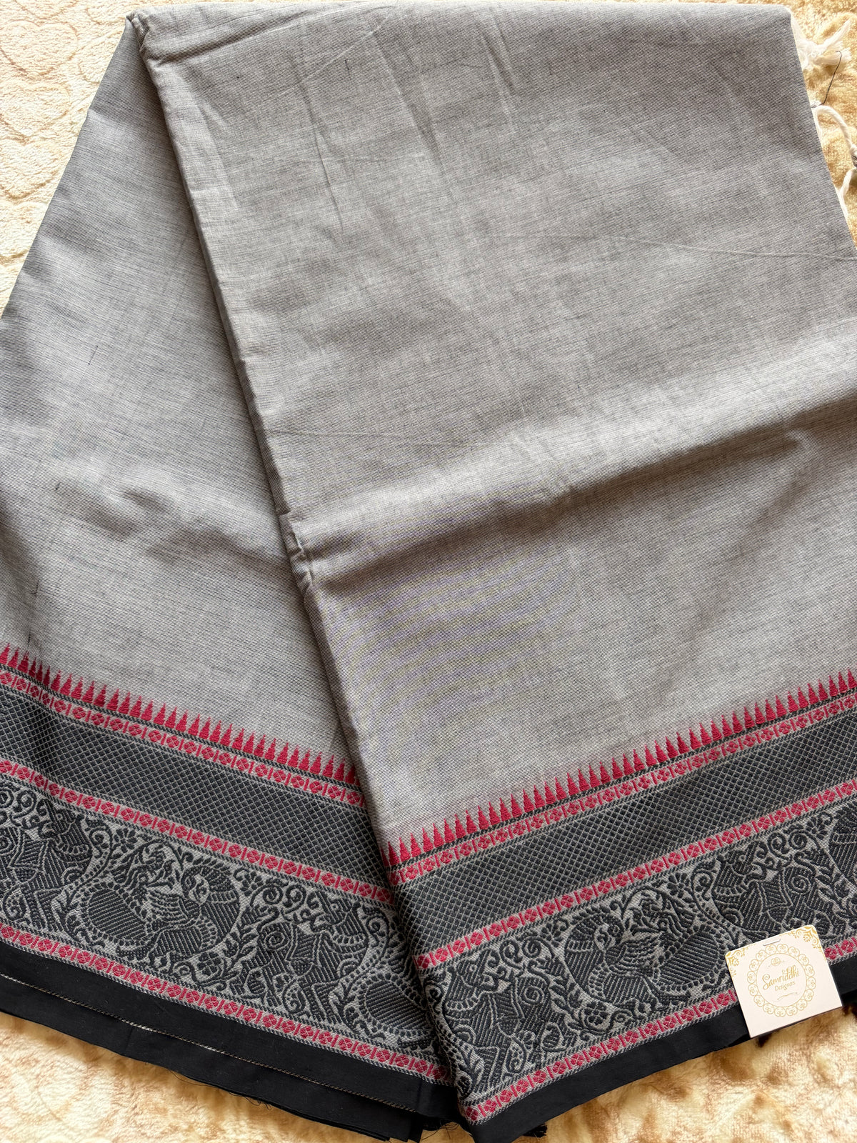 Saambal Mayil- Ash grey Kanchi Cotton Saree