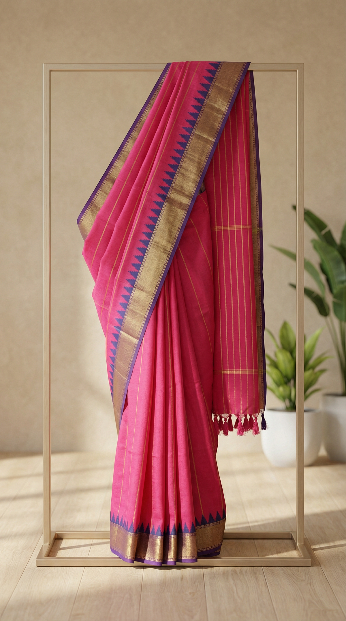 Gulabi Saree -Rani Pink Kanchi Cotton Saree