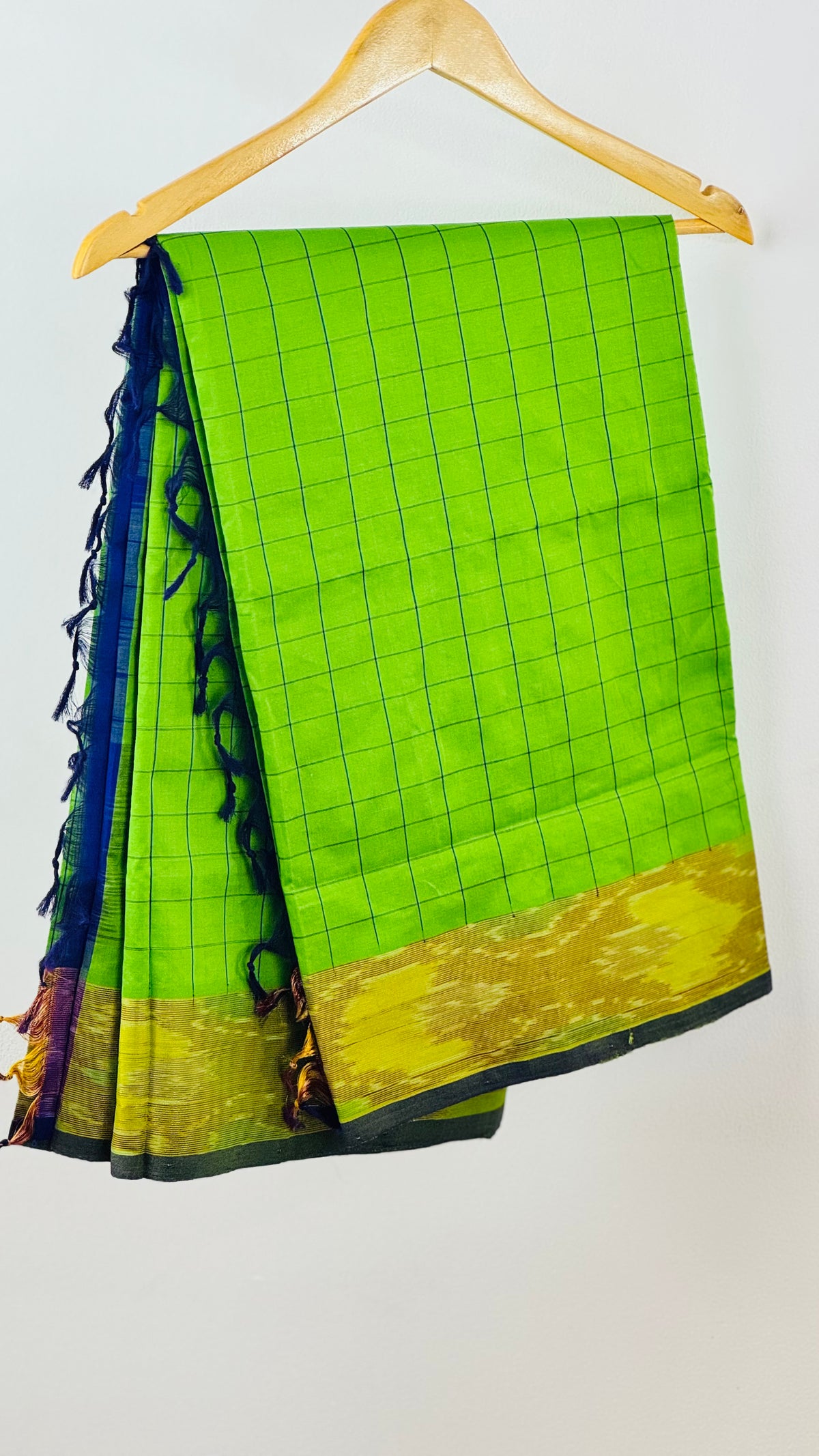 Peacock Glow- Vibrant Green & Purple Cotton Silk Saree