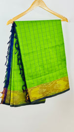 Peacock Glow- Vibrant Green & Purple Cotton Silk Saree