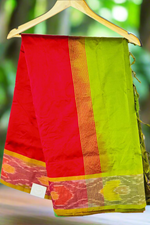 Regal Contrast- Red & Olive Kanchi Cotton Silk Saree