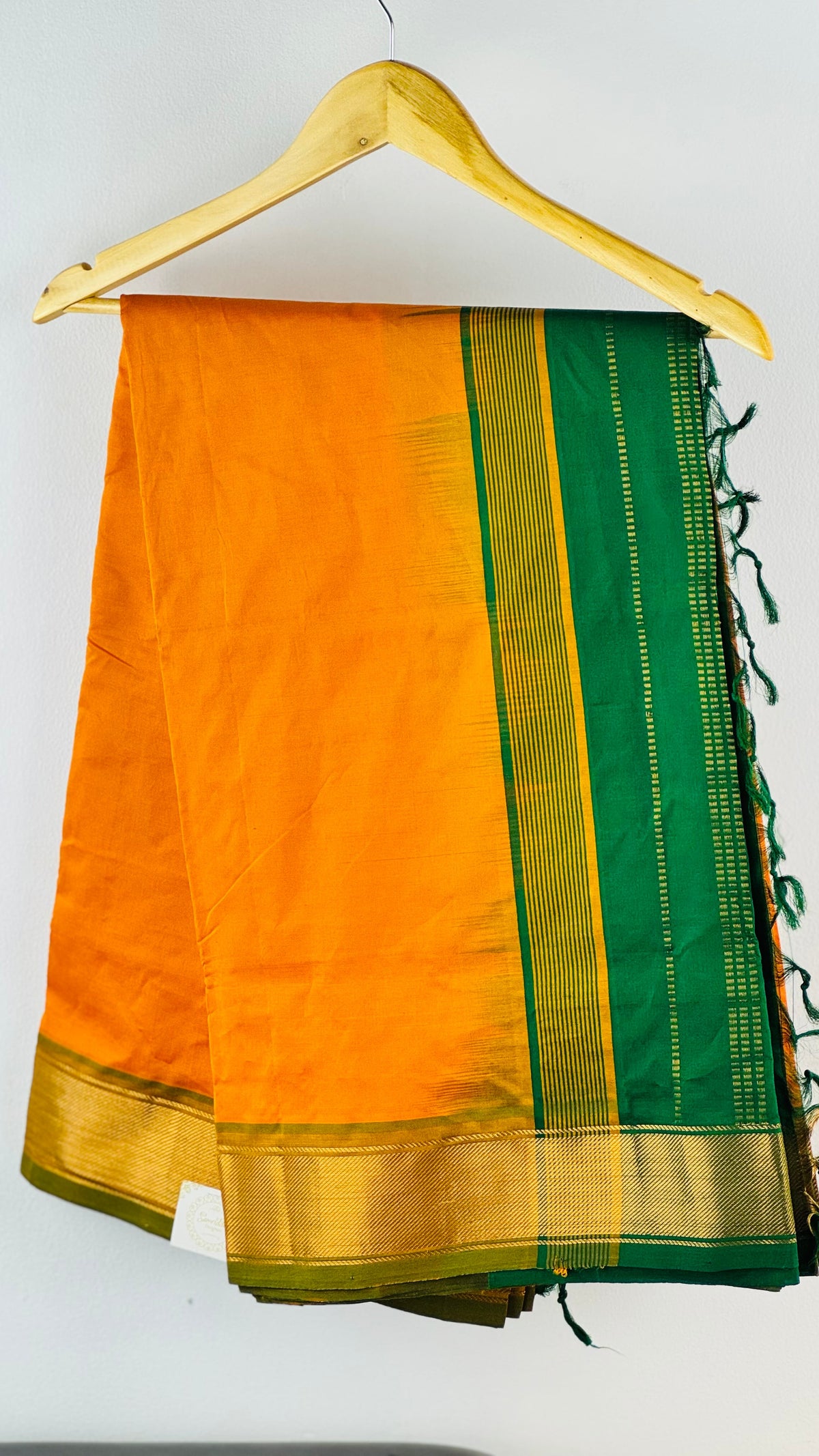Sunset Harmony - Orange & Green Kanchi Cotton Silk Saree