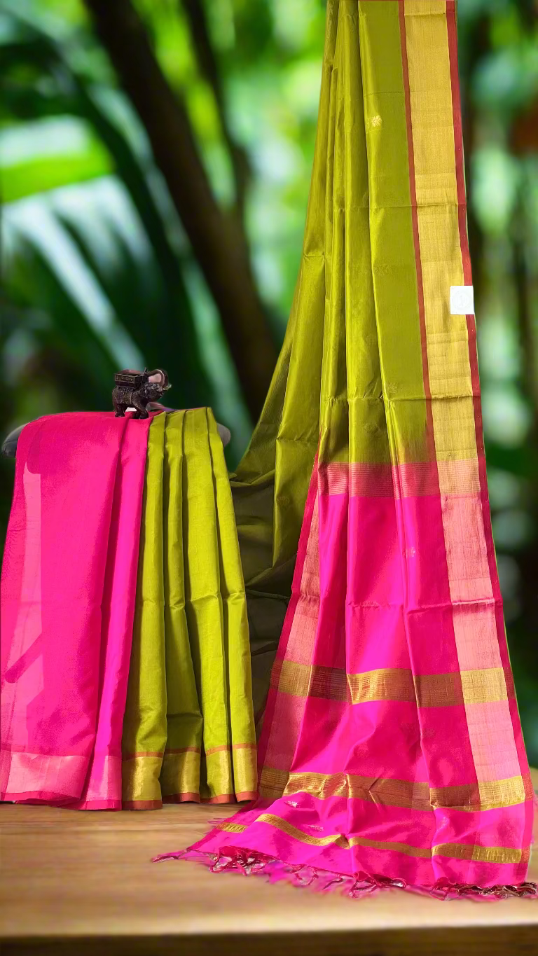 Aranya Pushpa - Olive & Pink Contrast Weave