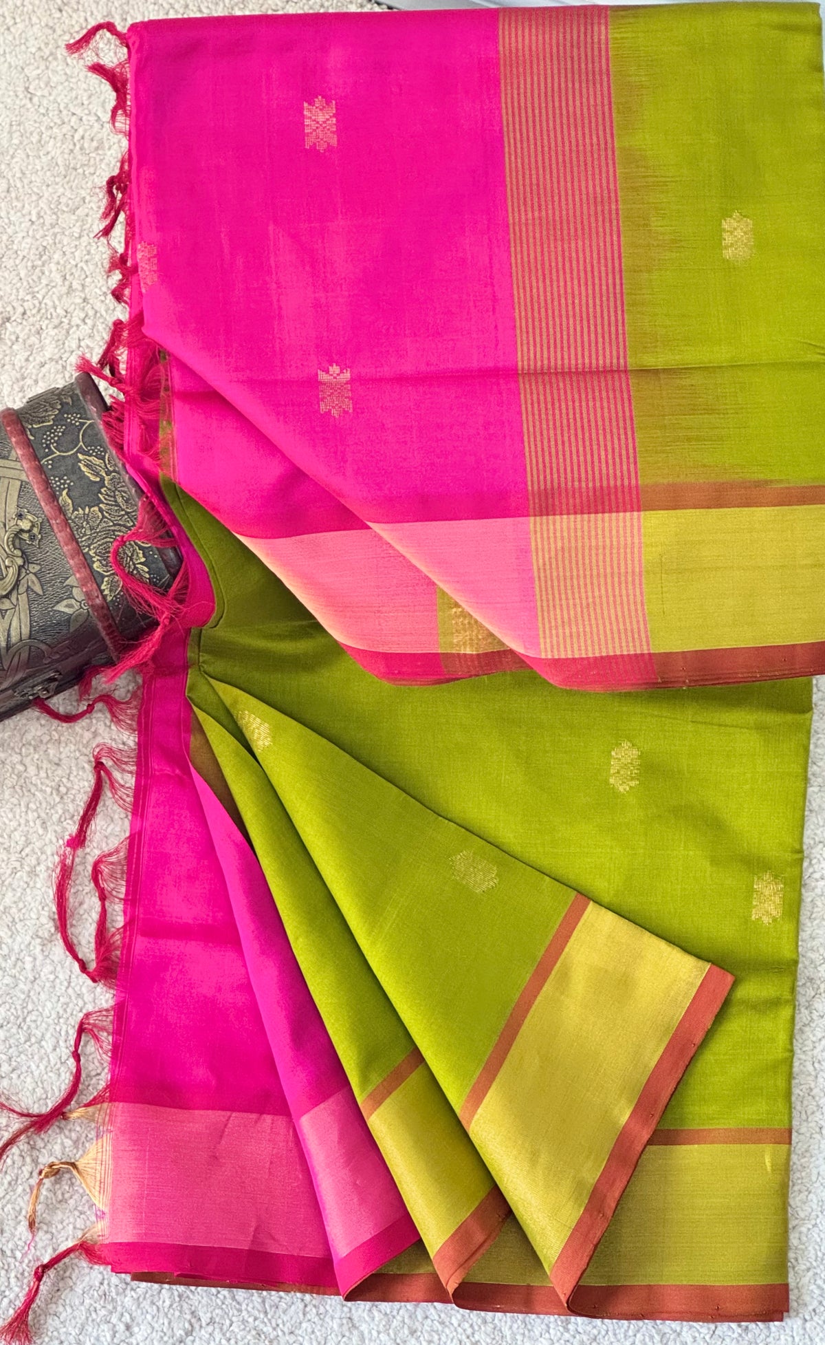 Aranya Pushpa- Olive & Pink Contrast Weave