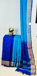 Indraneelam-Dual Blue Kanchi Cotton silk saree